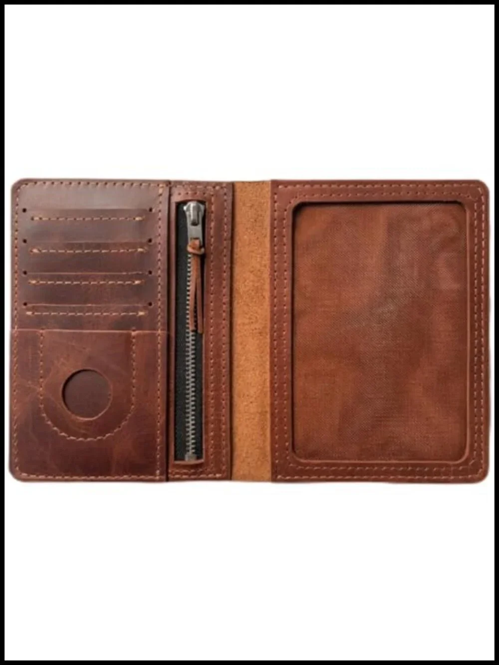 Genuine Leather Passport Holder RFID Blocking with AirTag Holder Travel Bifold